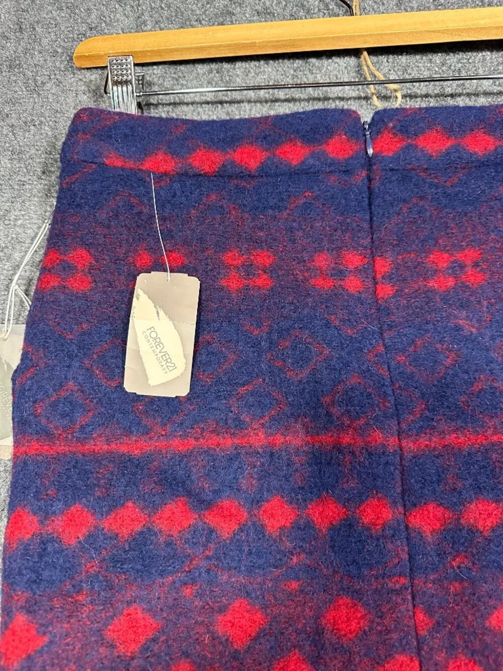 Forever 21 Skirt Womens Medium Wool Blend Pencil Lined NEW Navy Blue Red Pockets